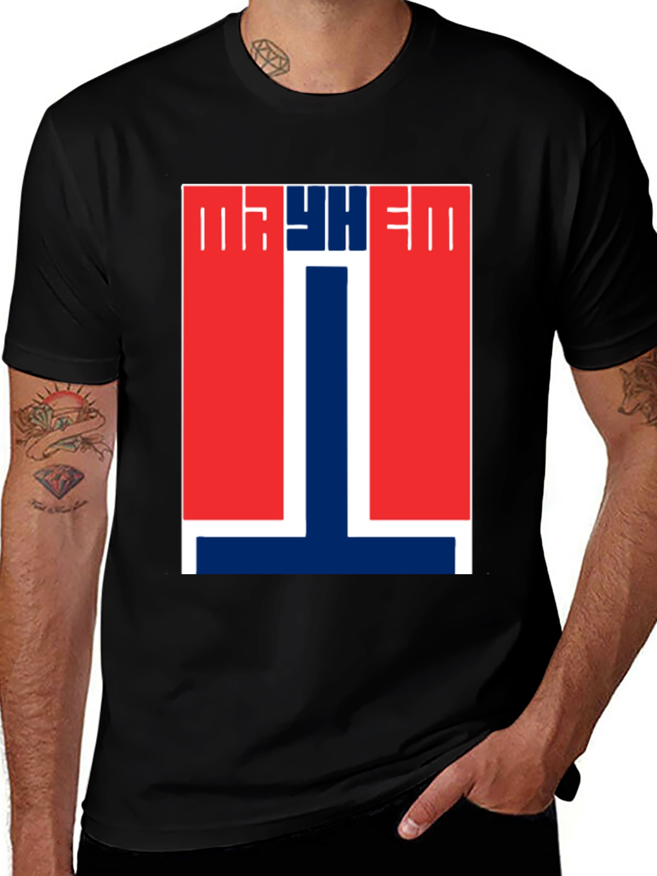 Mayhem T-Shirt - Red & Blue Graphic Tee