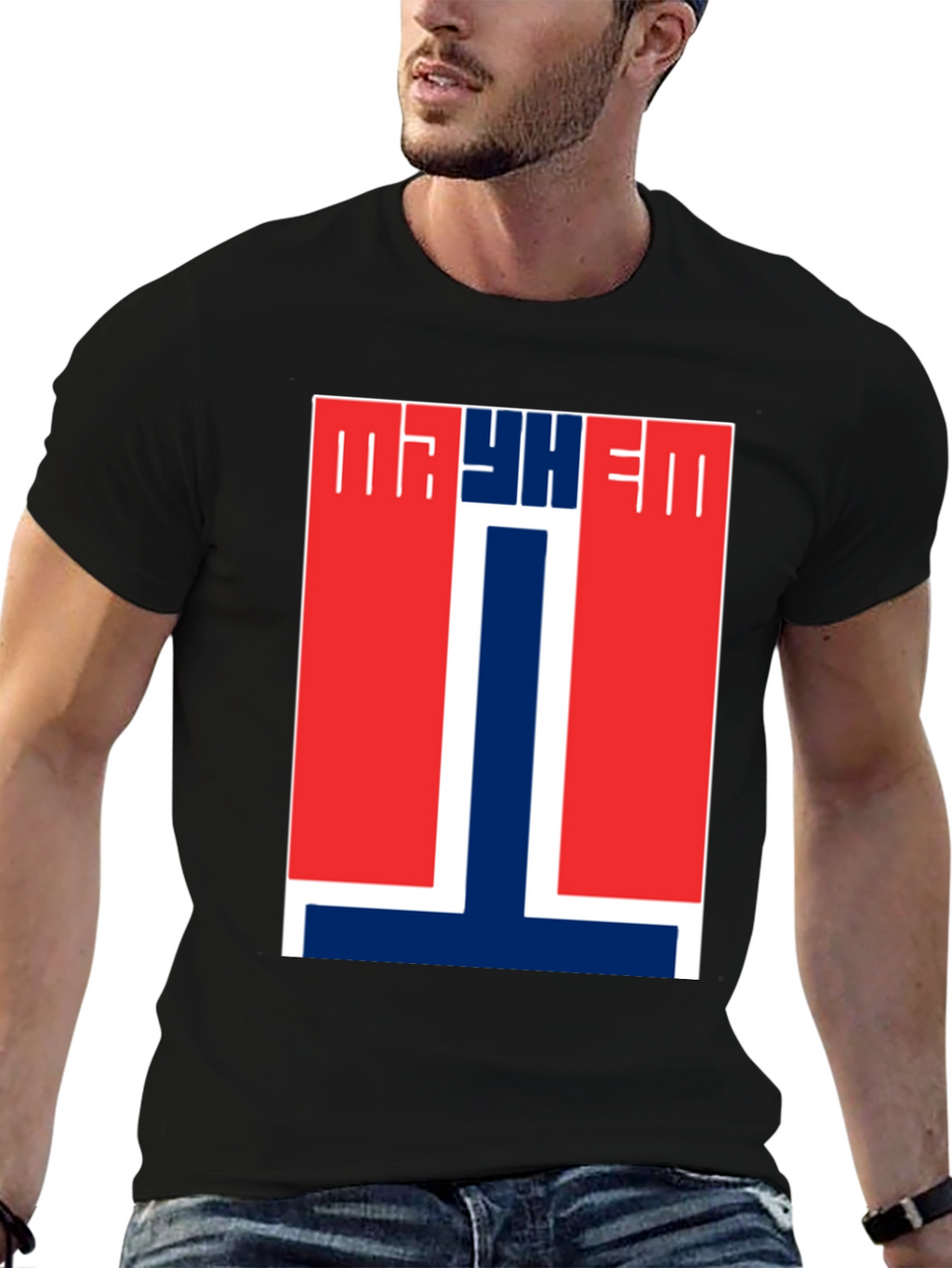 Mayhem T-Shirt - Red & Blue Graphic Tee
