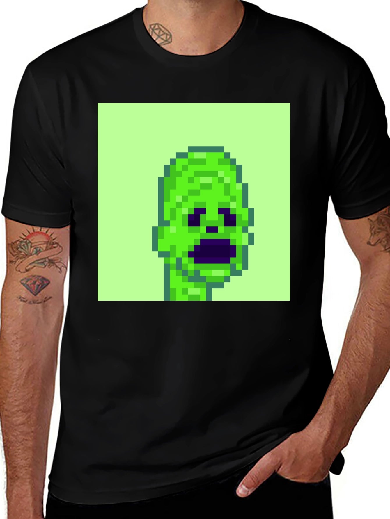 Pixelated Alien Graphic Tee - Black
