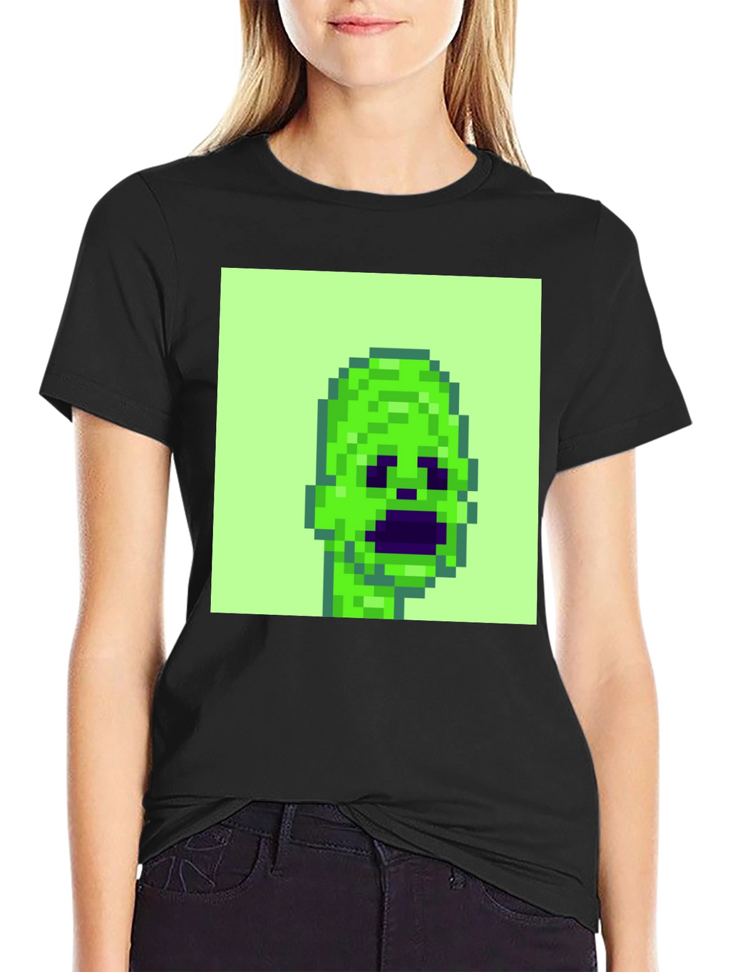 Pixelated Alien Graphic Tee - Black