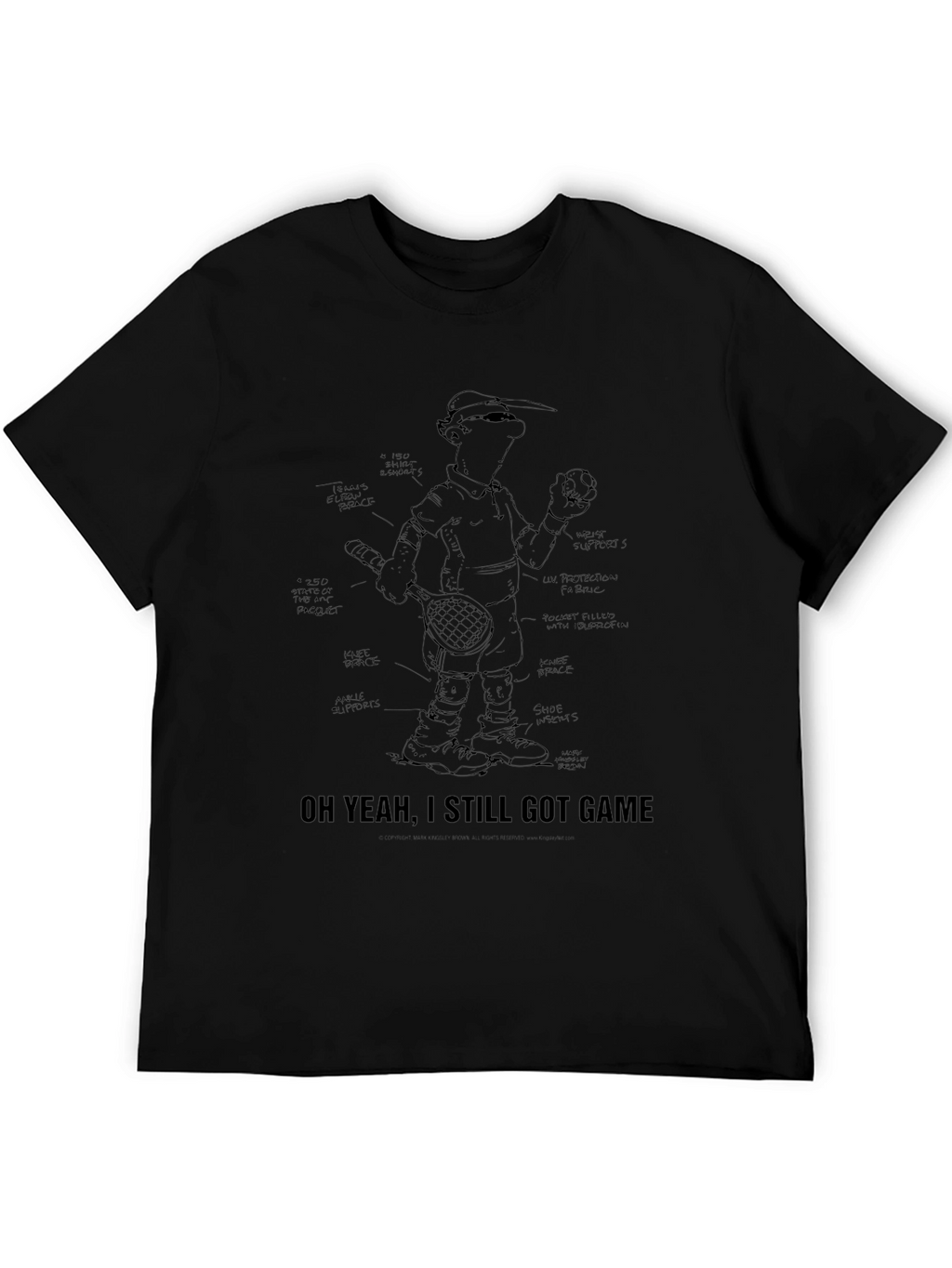 Funny Tennis Player Blueprint Black T-Shirt