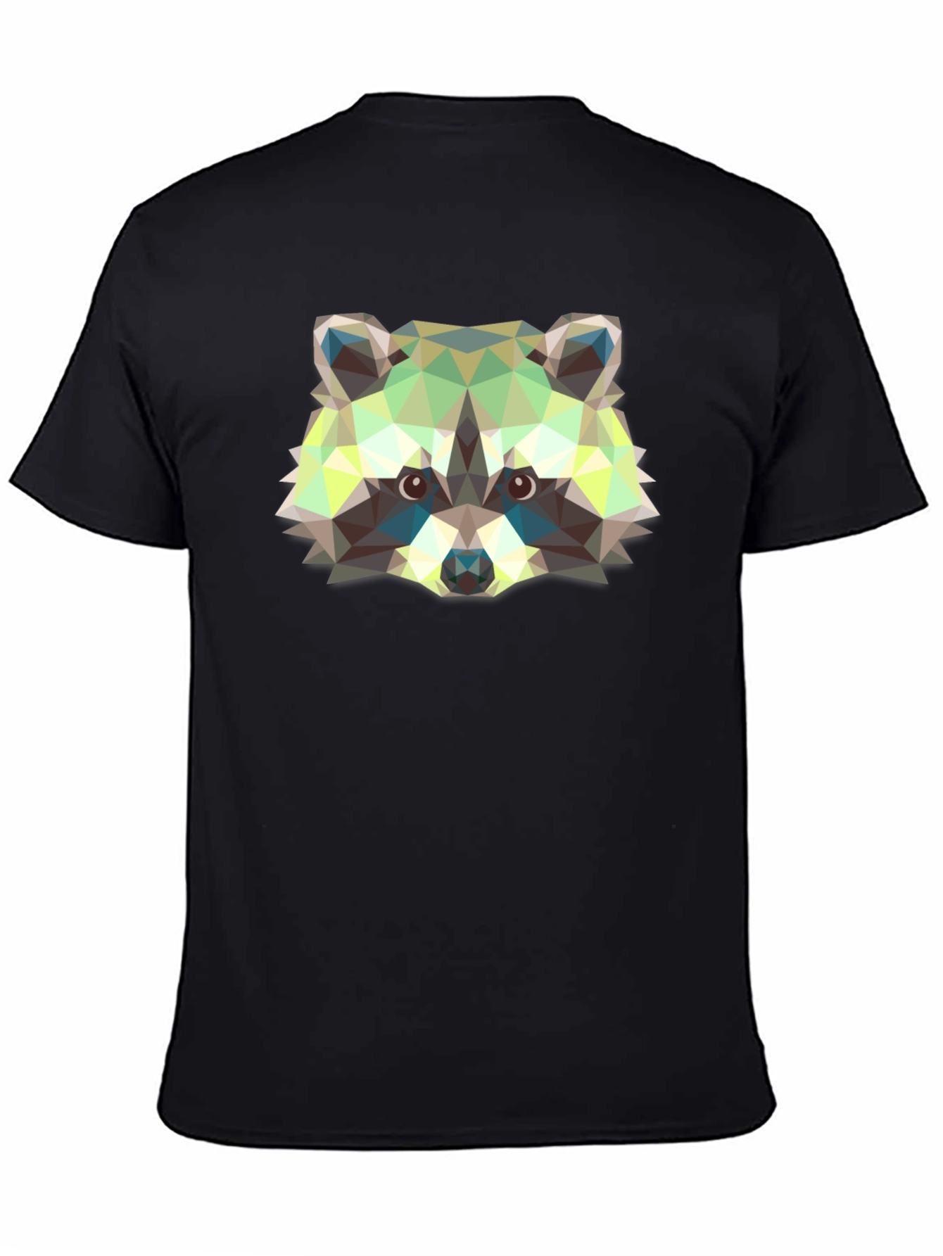 Geometric Raccoon Graphic Print Black T-Shirt