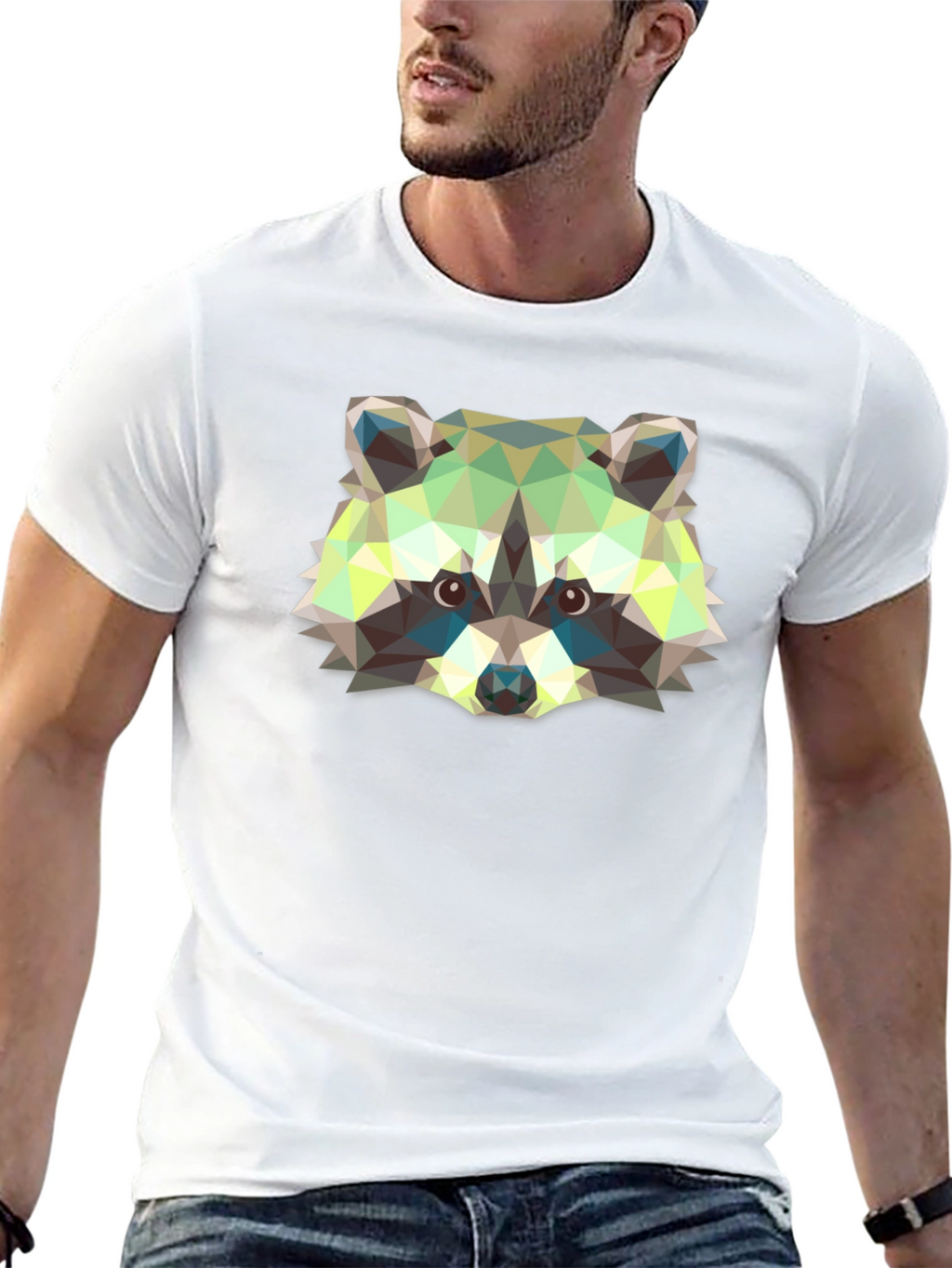 Geometric Raccoon Graphic Print Black T-Shirt