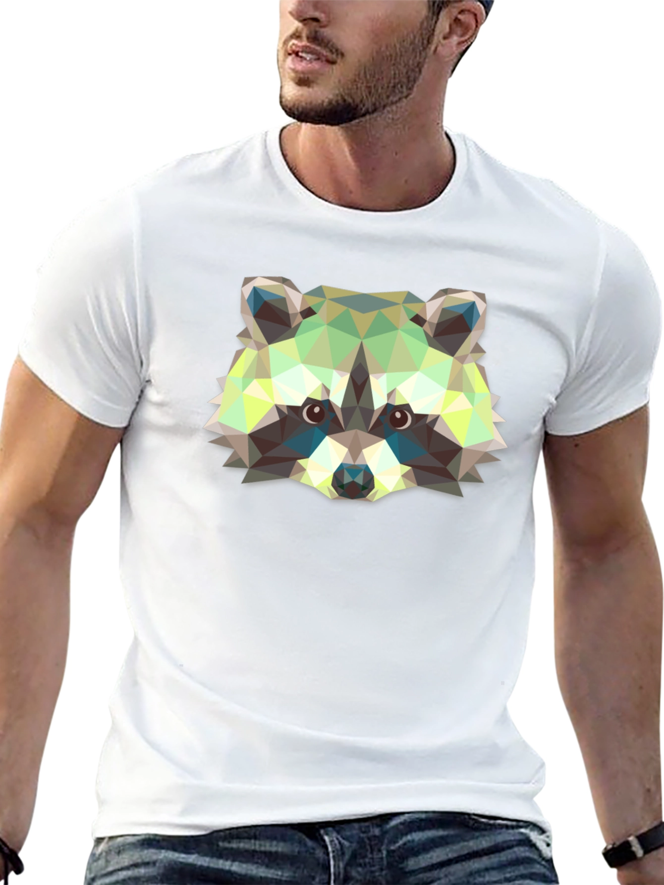 Geometric Raccoon Graphic Print Black T-Shirt