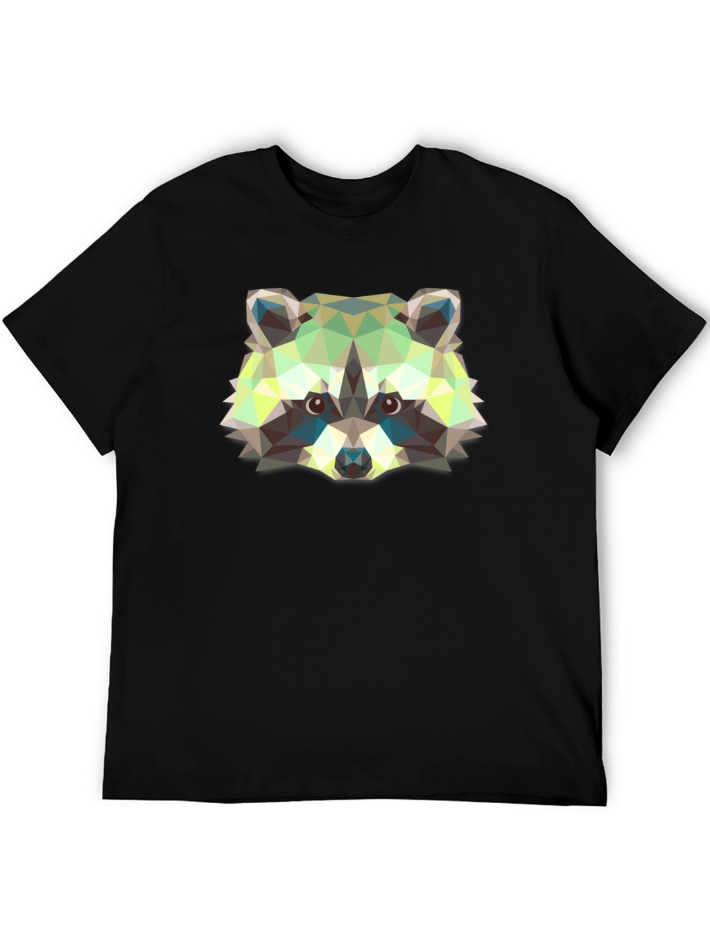 Geometric Raccoon Graphic Print Black T-Shirt