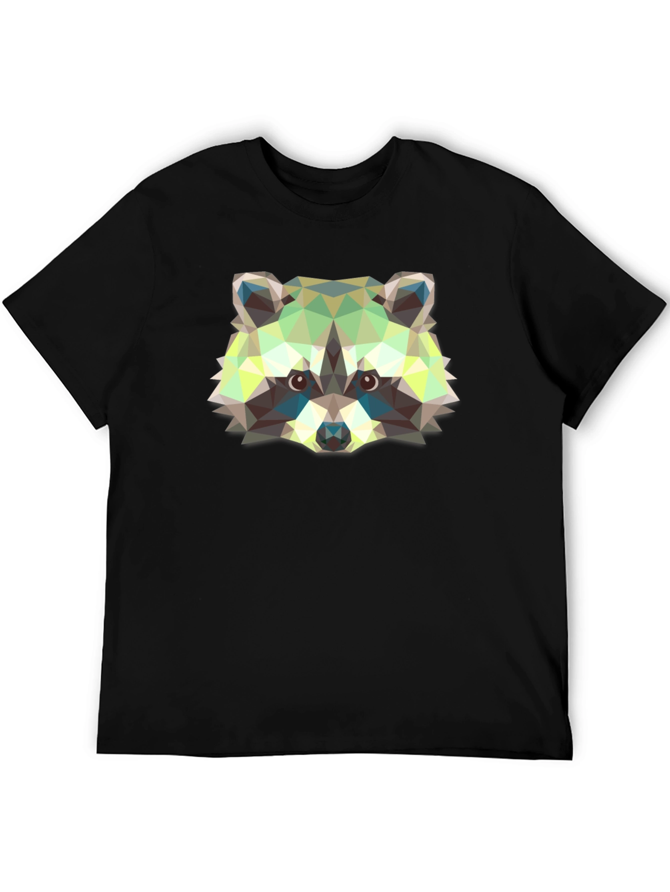 Geometric Raccoon Graphic Print Black T-Shirt