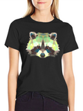 Geometric Raccoon Graphic Print Black T-Shirt