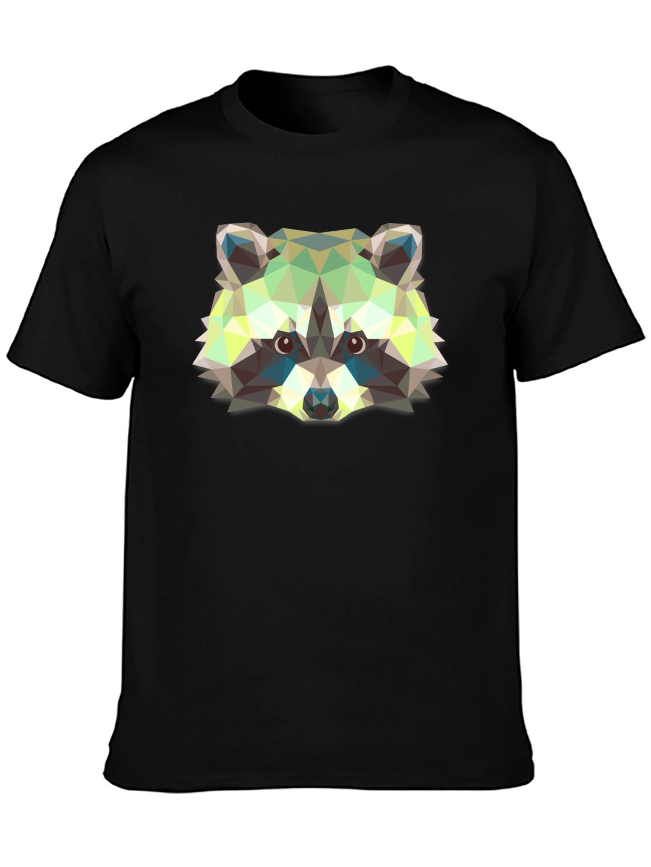 Geometric Raccoon Graphic Print Black T-Shirt