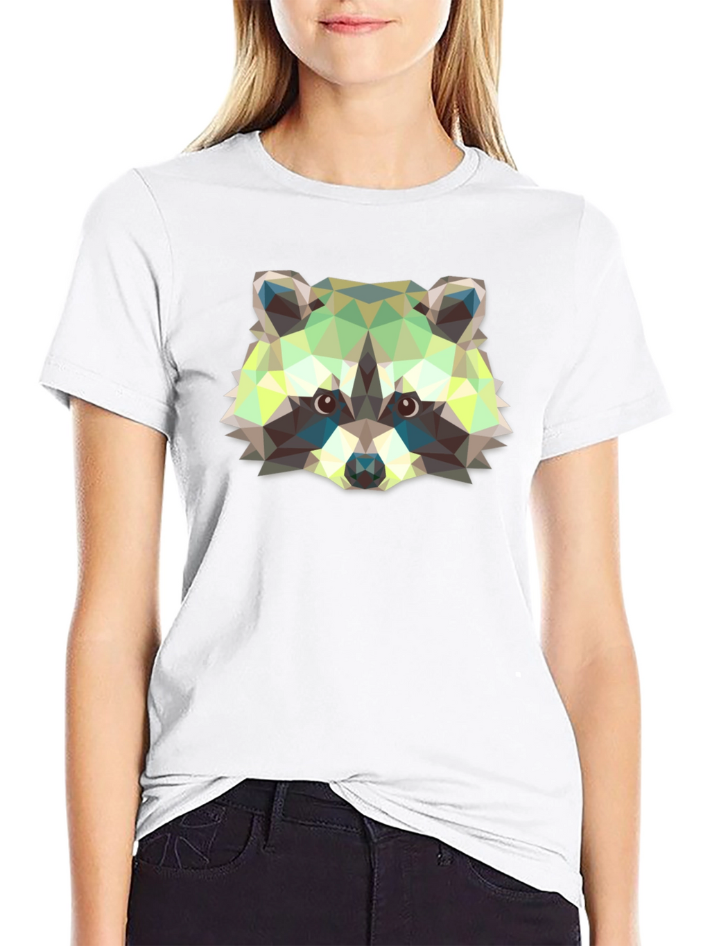 Geometric Raccoon Graphic Print Black T-Shirt