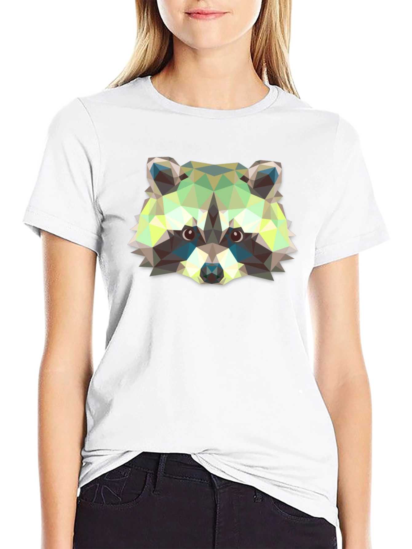 Geometric Raccoon Graphic Print Black T-Shirt