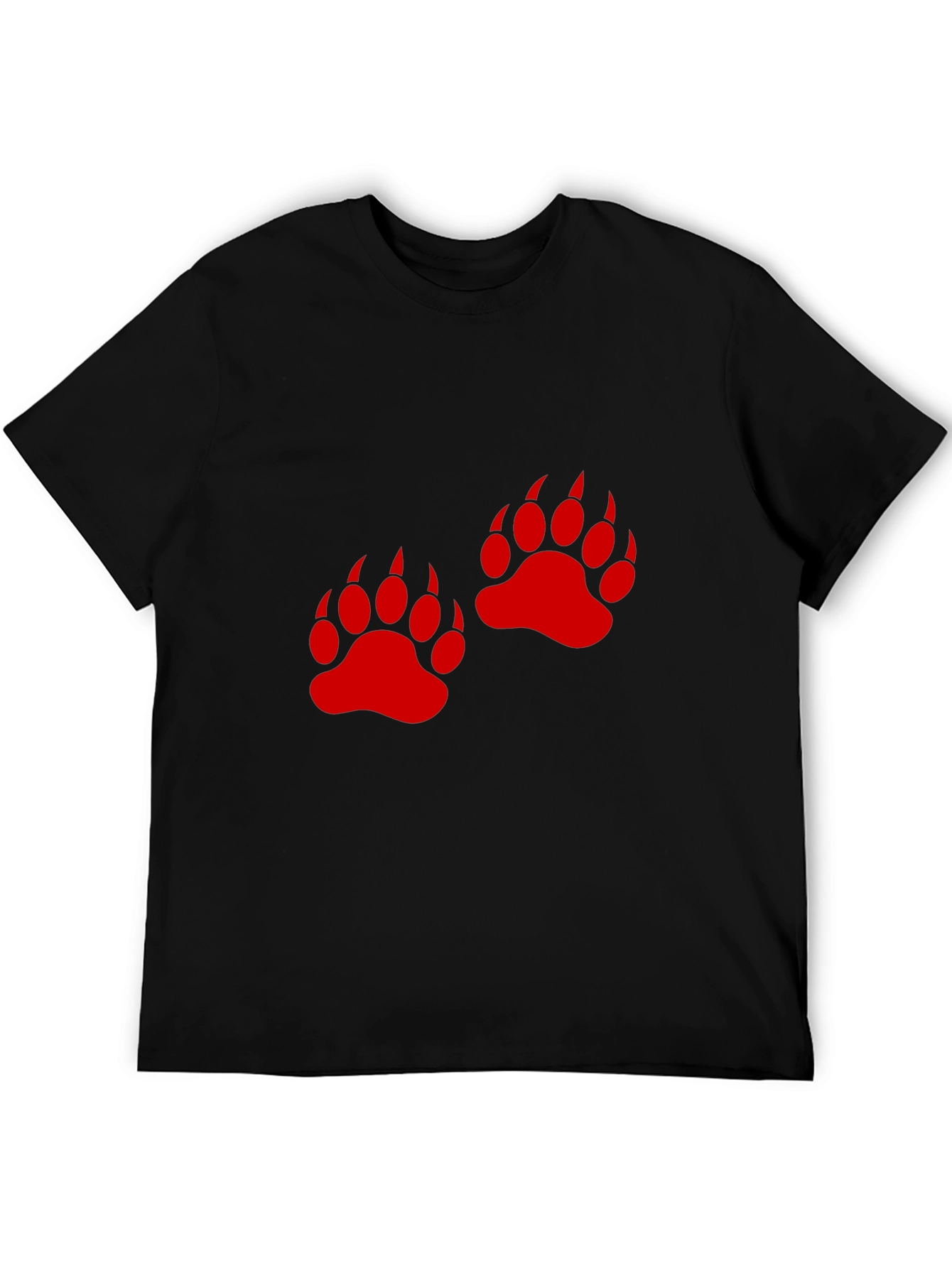Bear Paw Print Graphic Tee - Casual Black T-Shirt