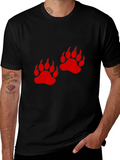 Bear Paw Print Graphic Tee - Casual Black T-Shirt