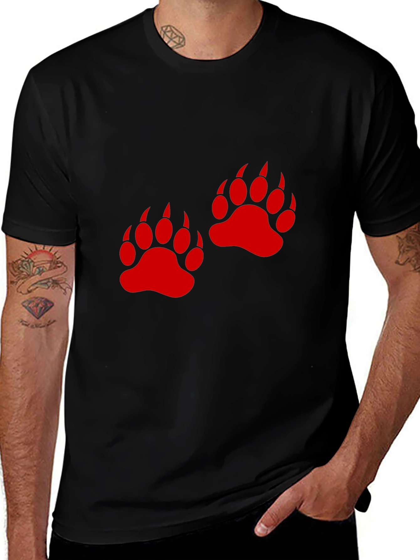 Bear Paw Print Graphic Tee - Casual Black T-Shirt