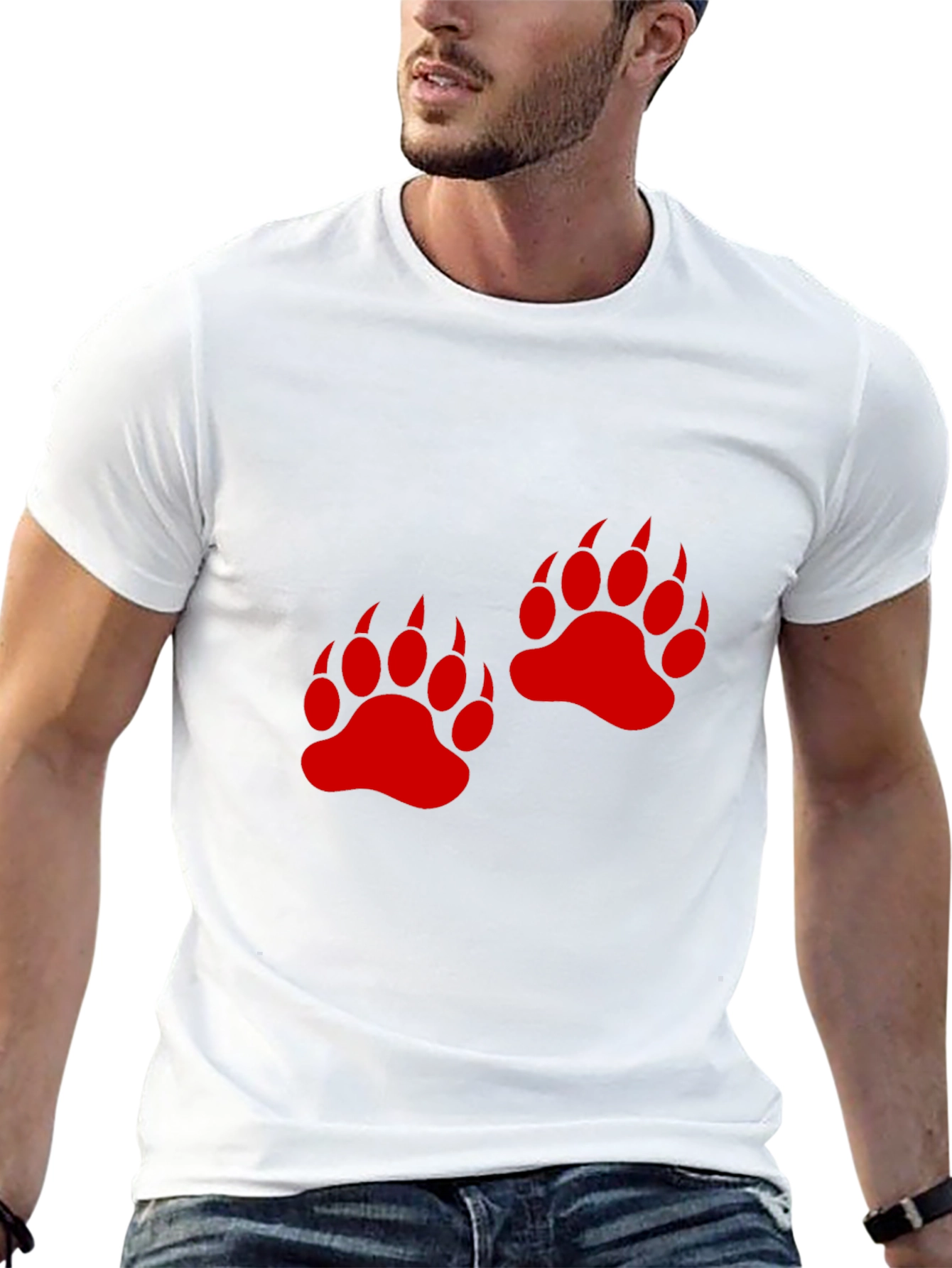 Bear Paw Print Graphic Tee - Casual Black T-Shirt