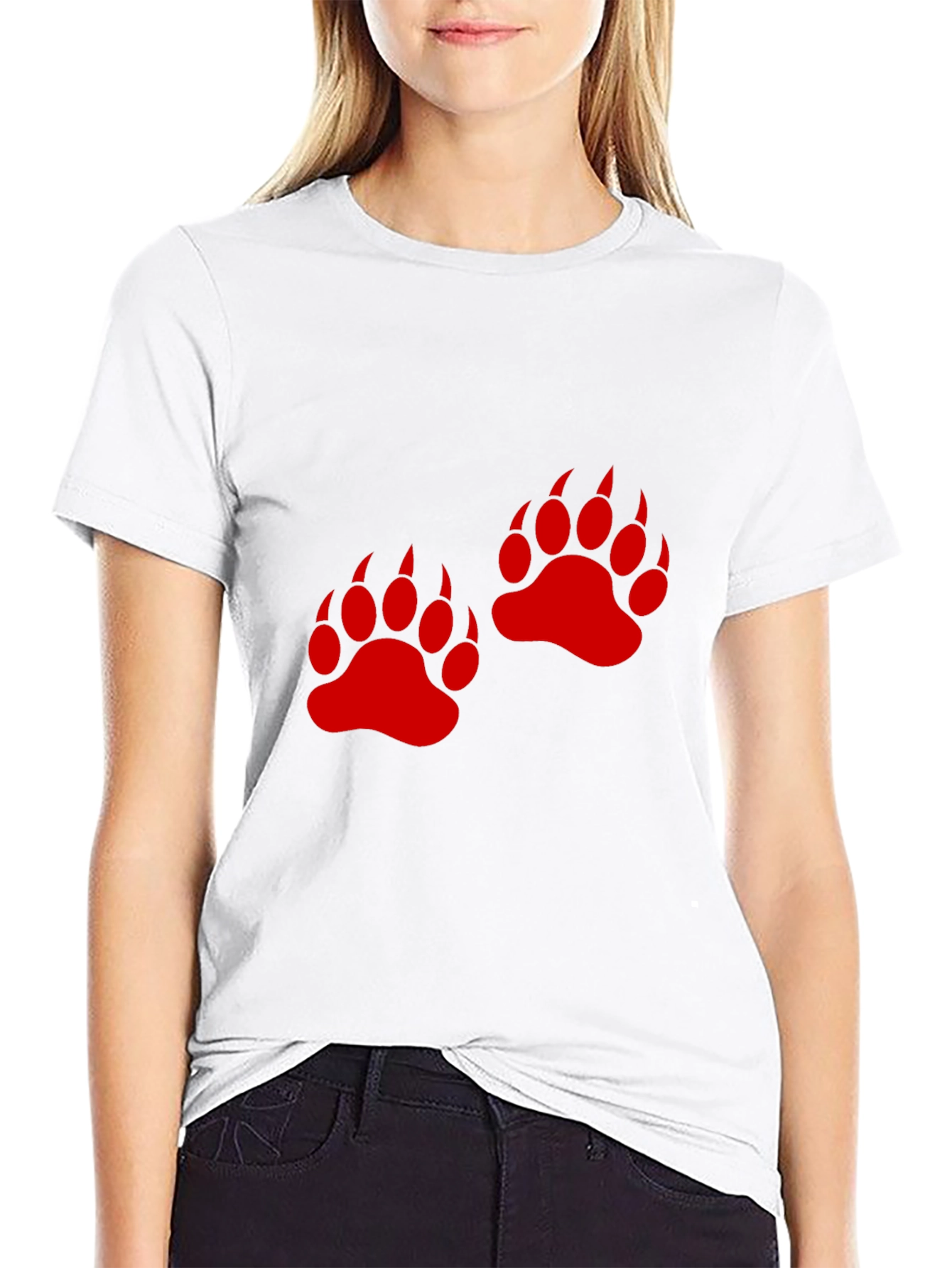 Bear Paw Print Graphic Tee - Casual Black T-Shirt