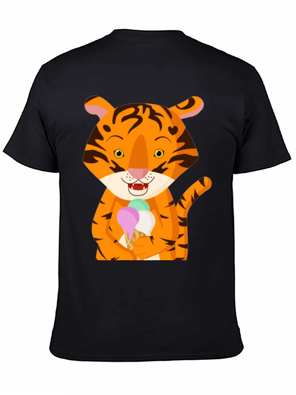 Tiger Ice Cream Black T-Shirt Cute Animal Design