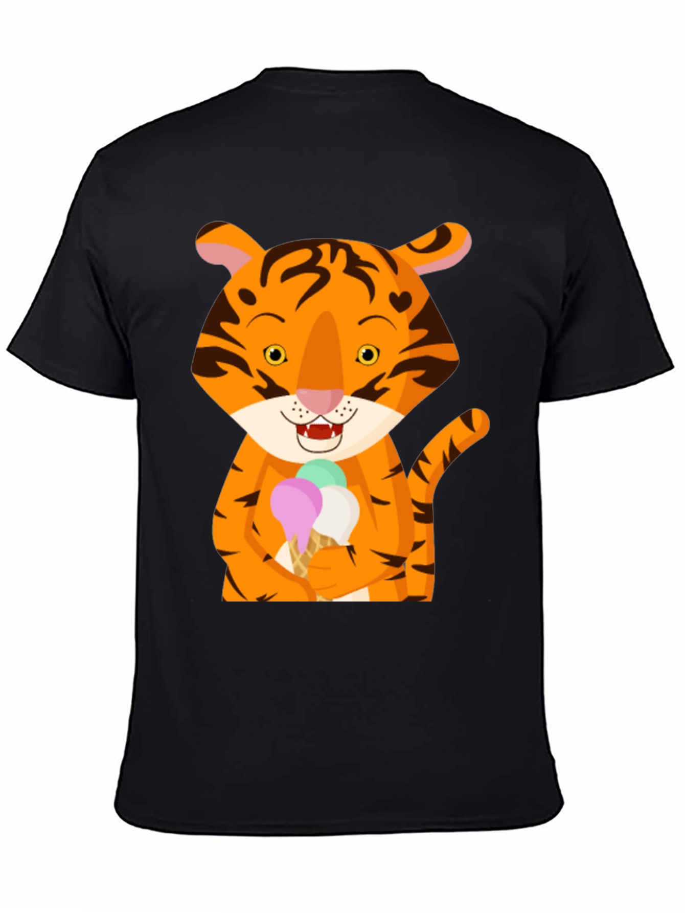 Tiger Ice Cream Black T-Shirt Cute Animal Design