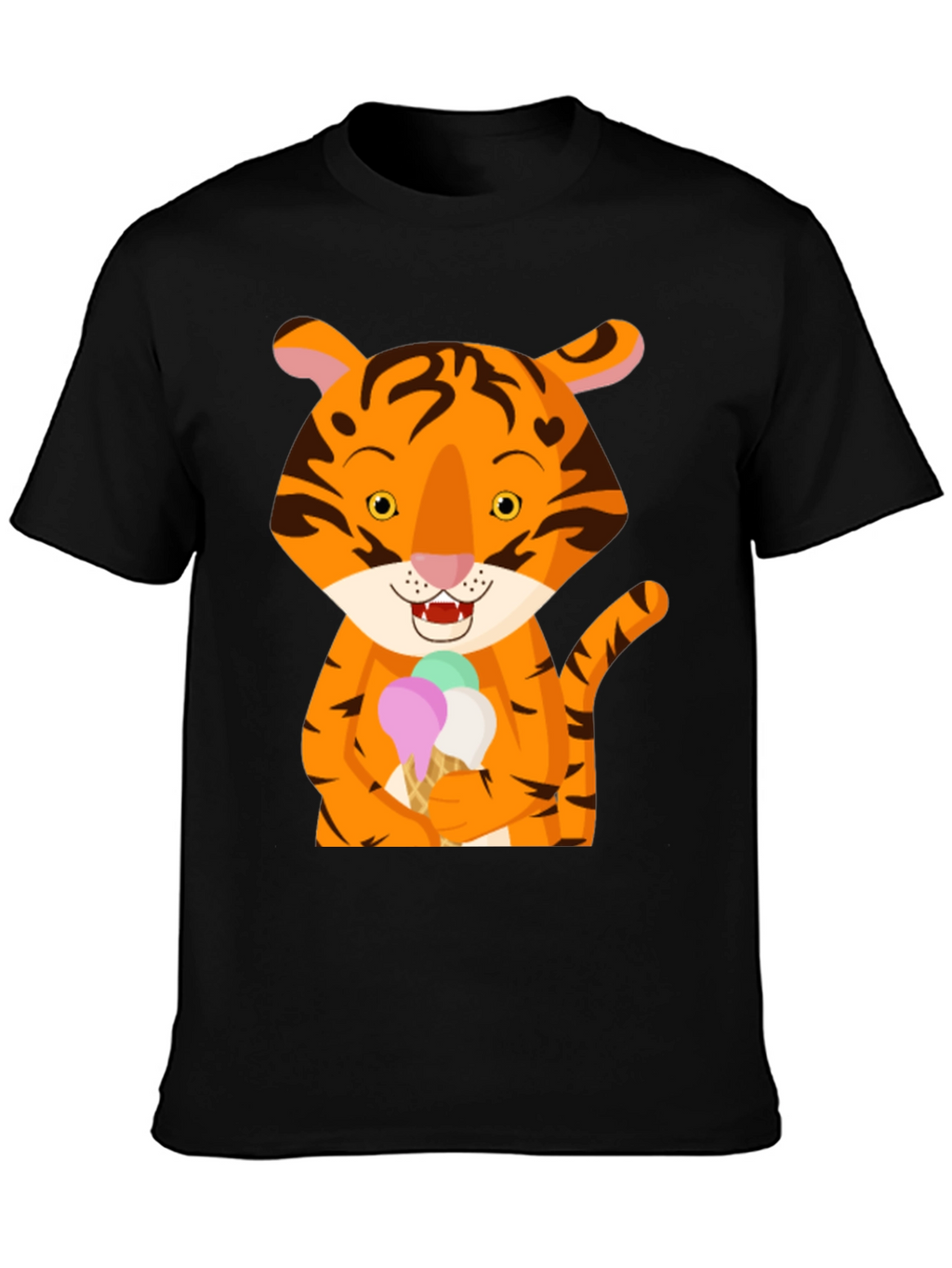 Tiger Ice Cream Black T-Shirt Cute Animal Design