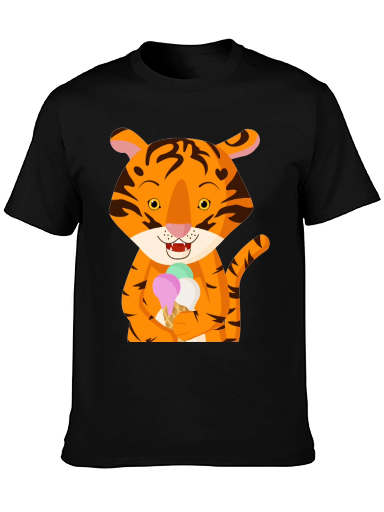 Tiger Ice Cream Black T-Shirt Cute Animal Design