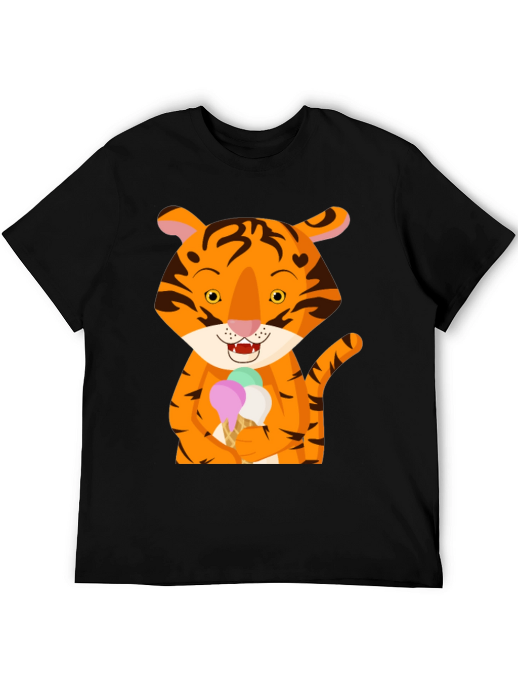 Tiger Ice Cream Black T-Shirt Cute Animal Design