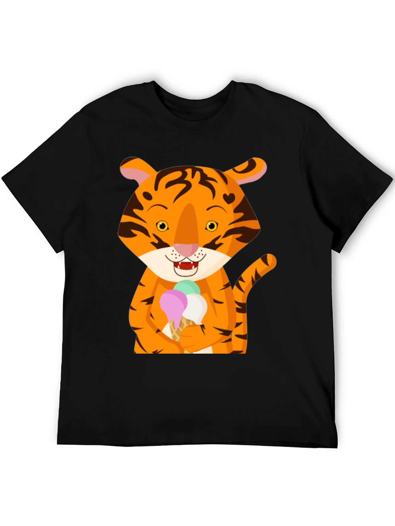 Tiger Ice Cream Black T-Shirt Cute Animal Design