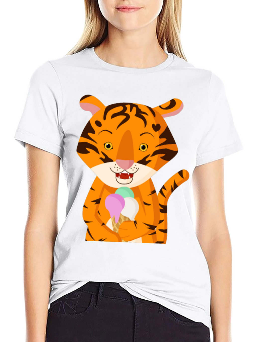 Tiger Ice Cream Black T-Shirt Cute Animal Design