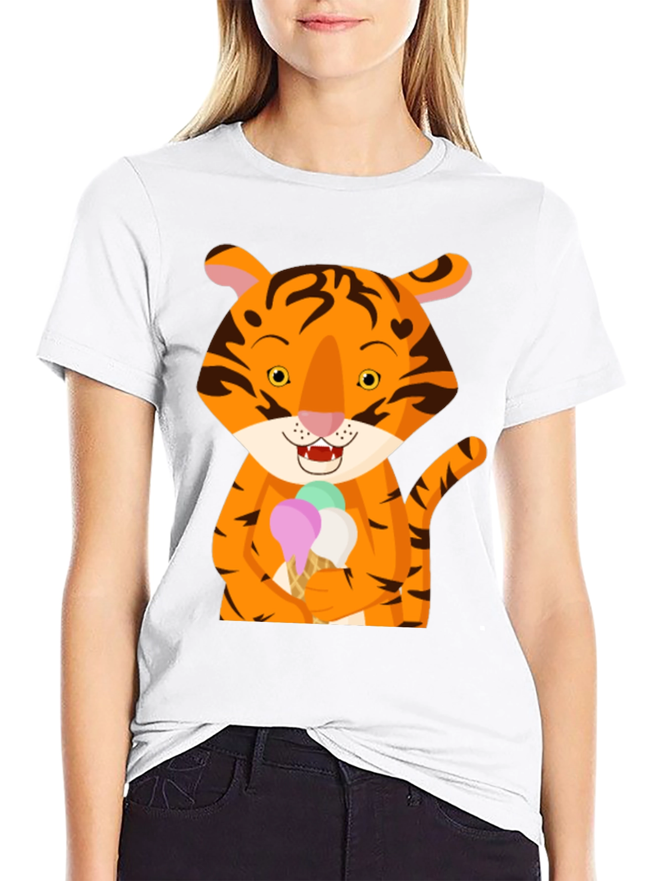 Tiger Ice Cream Black T-Shirt Cute Animal Design
