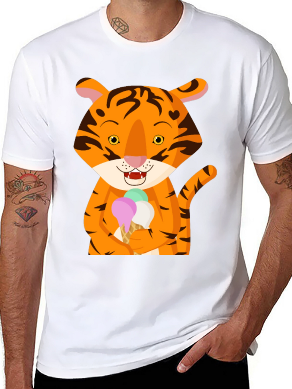 Tiger Ice Cream Black T-Shirt Cute Animal Design