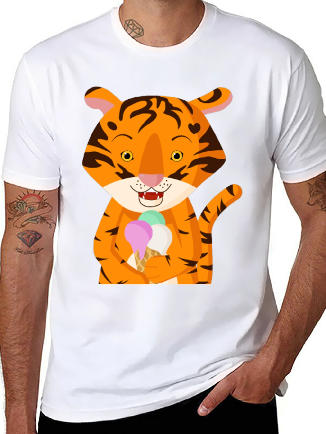 Tiger Ice Cream Black T-Shirt Cute Animal Design
