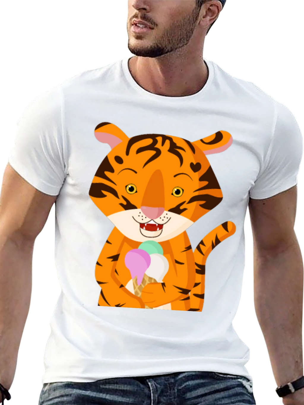 Tiger Ice Cream Black T-Shirt Cute Animal Design