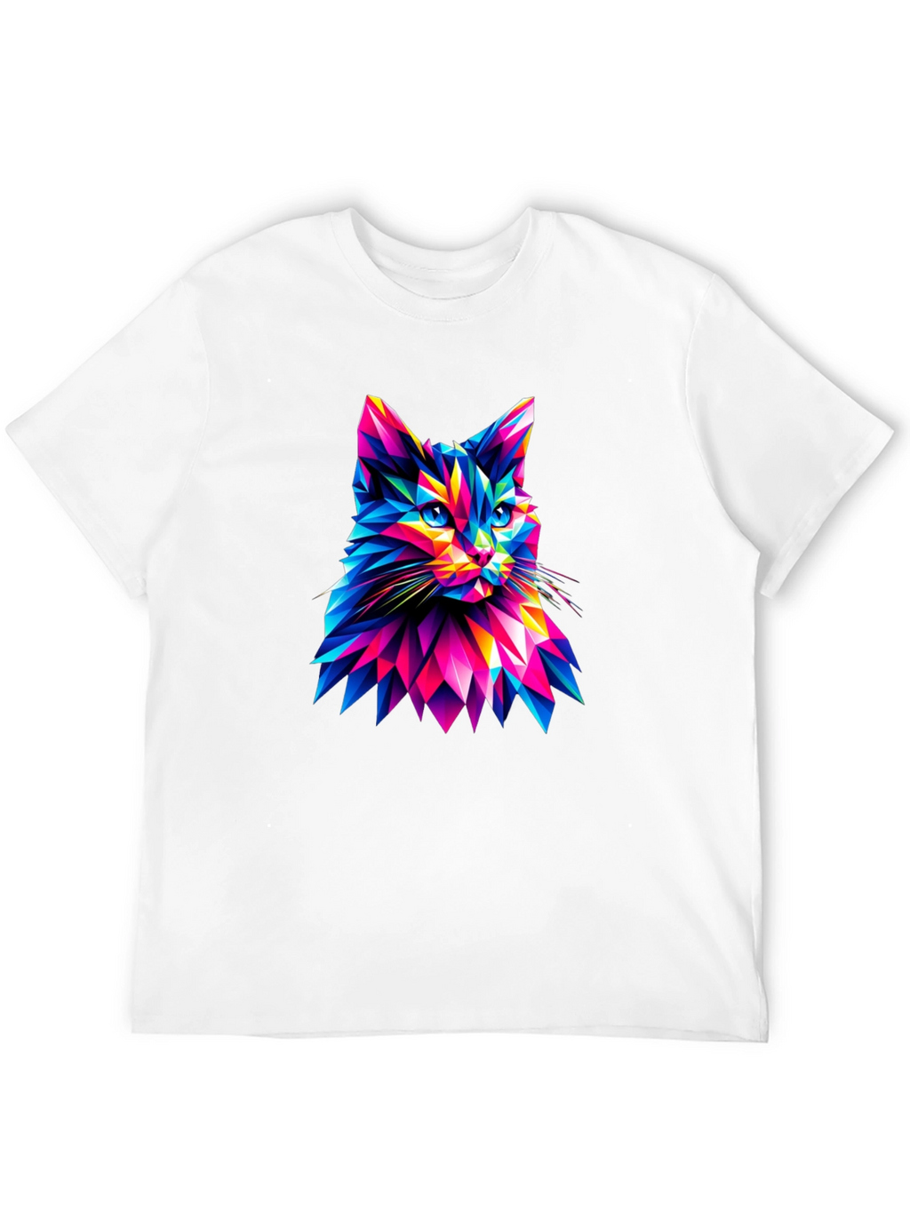 Abstract Geometric Cat Graphic Tee - Black