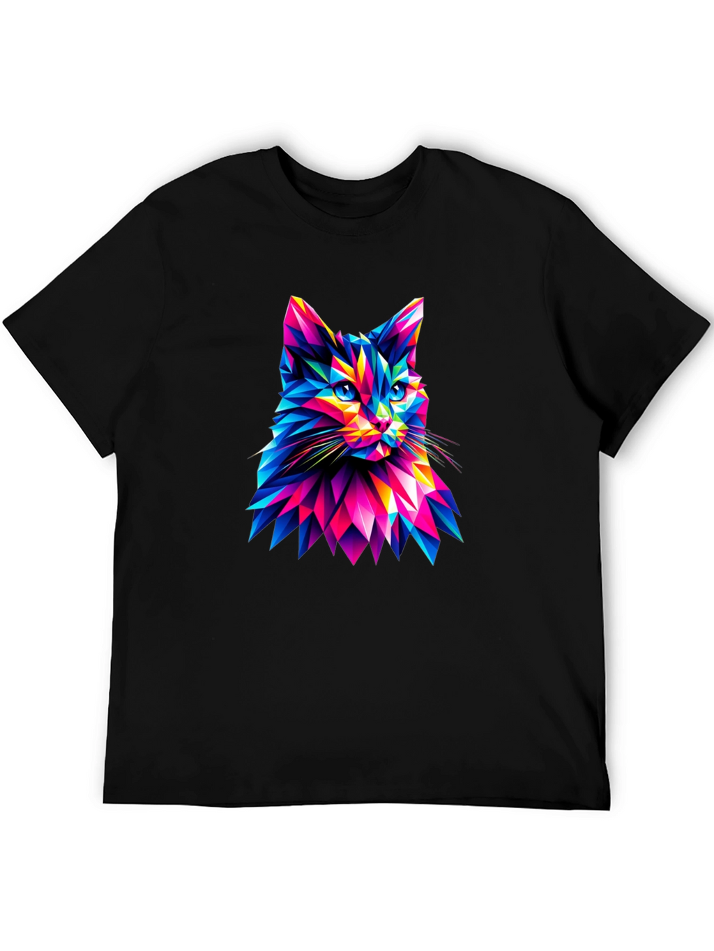 Abstract Geometric Cat Graphic Tee - Black