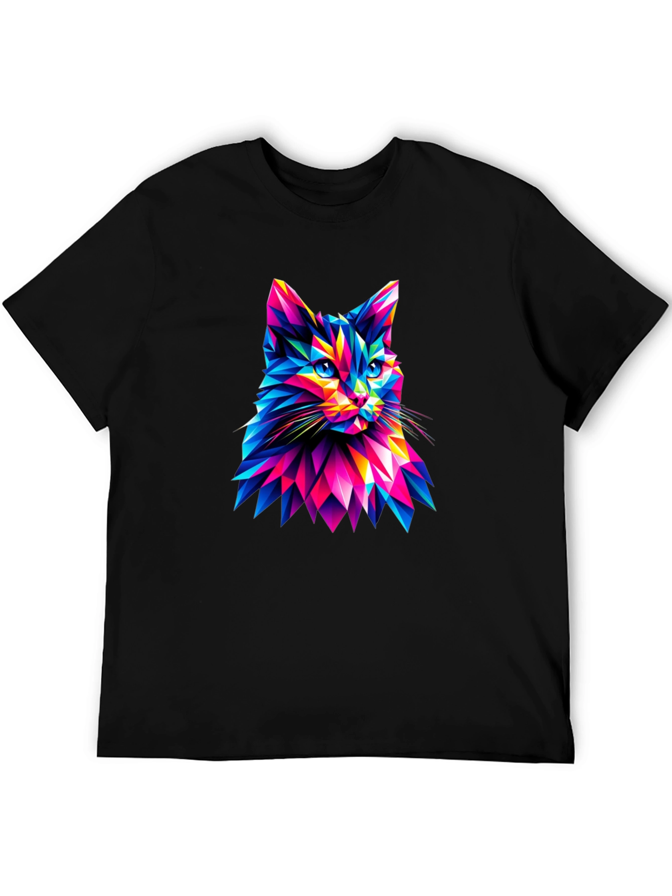 Abstract Geometric Cat Graphic Tee - Black