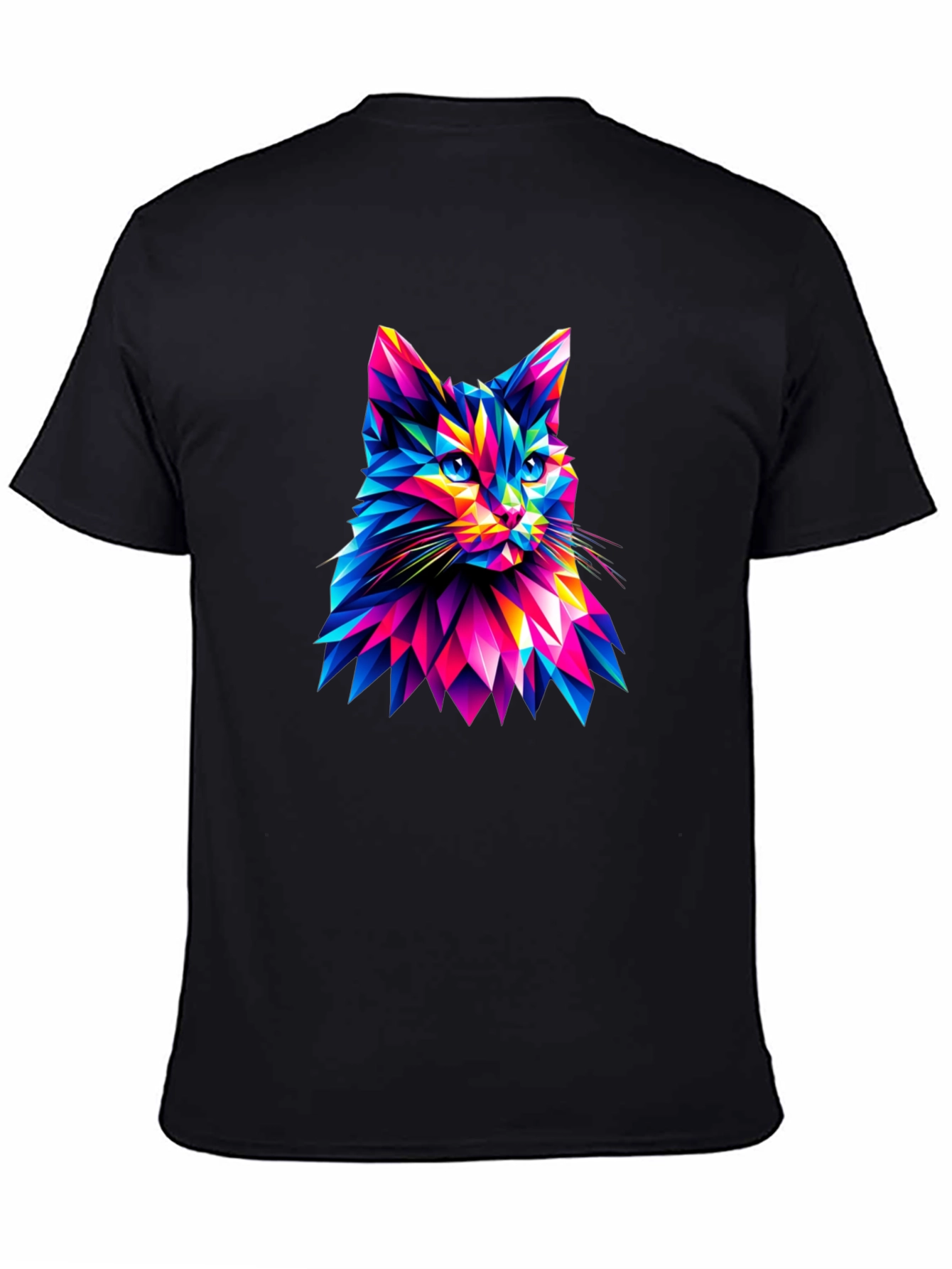 Abstract Geometric Cat Graphic Tee - Black