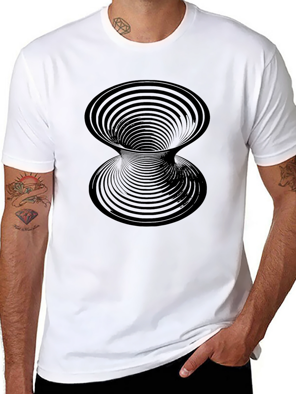 Optical Illusion Vortex Graphic Print Mens Black T-Shirt