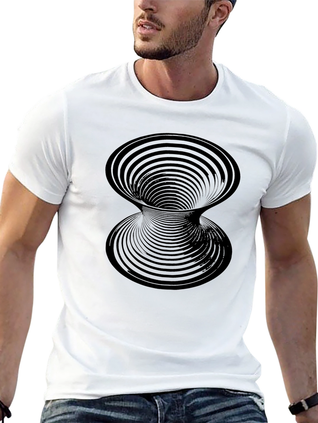 Optical Illusion Vortex Graphic Print Mens Black T-Shirt