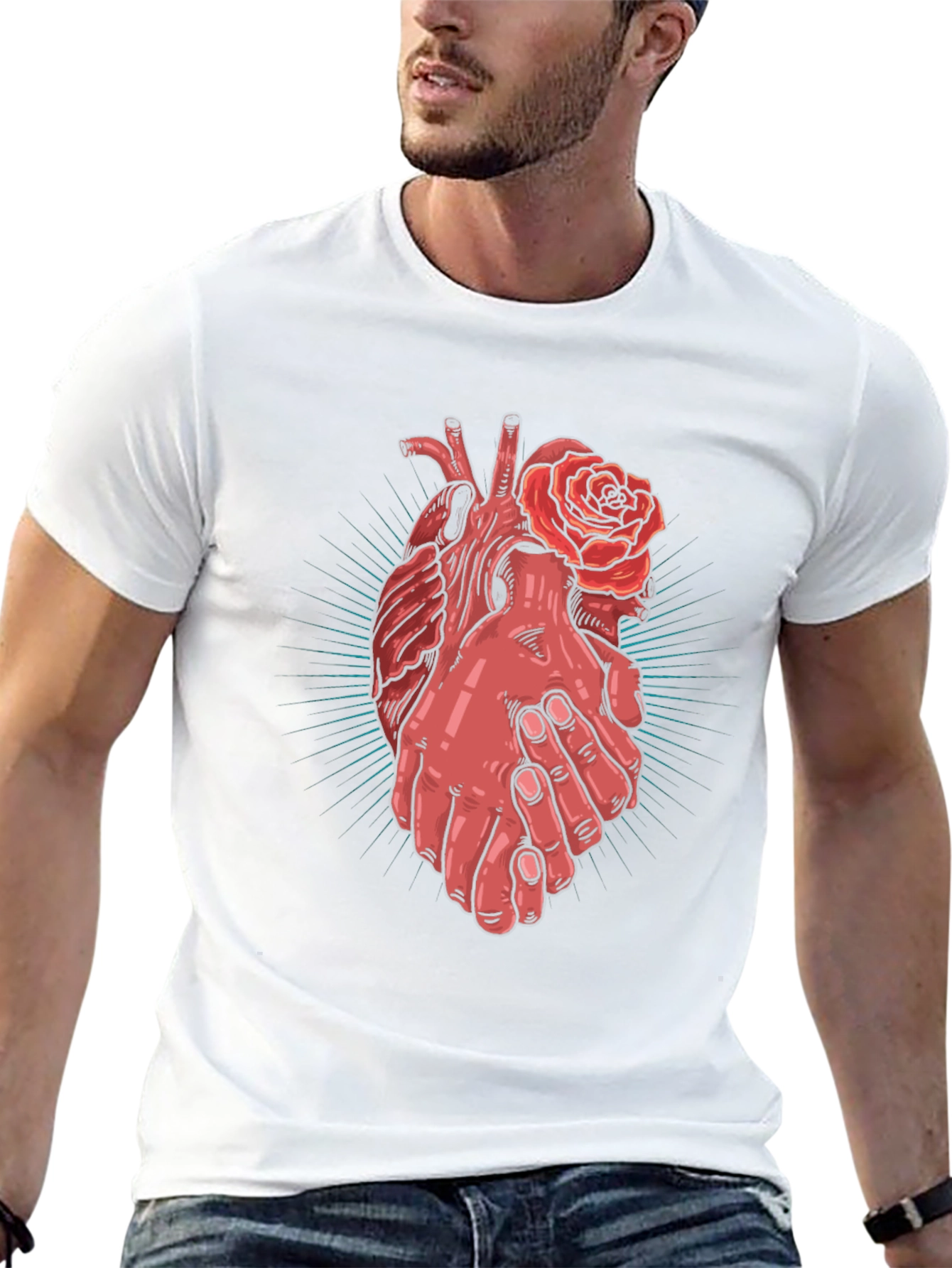 Heart and Hands Graphic Tee - Stylish Cotton Blend