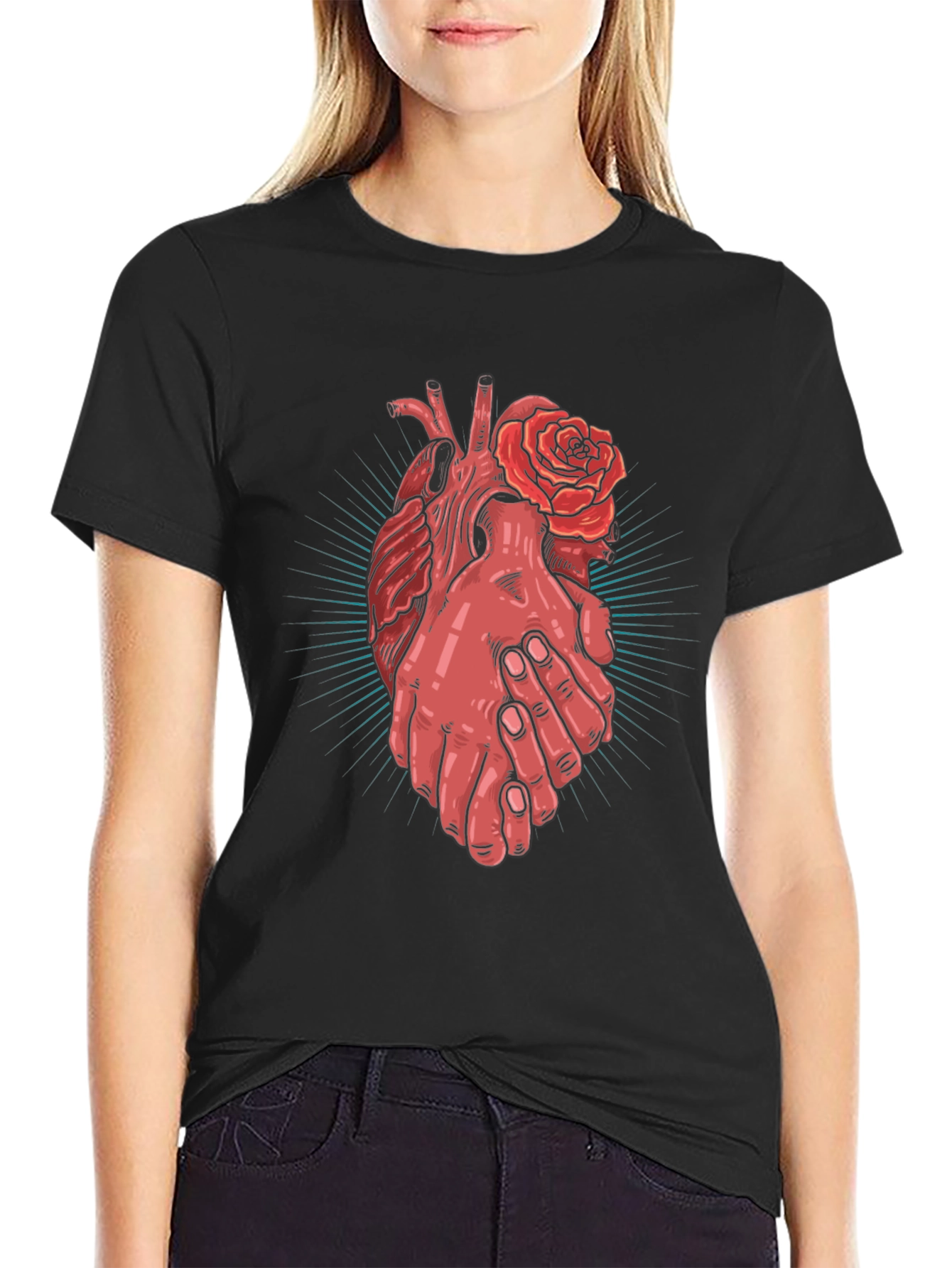 Heart and Hands Graphic Tee - Stylish Cotton Blend