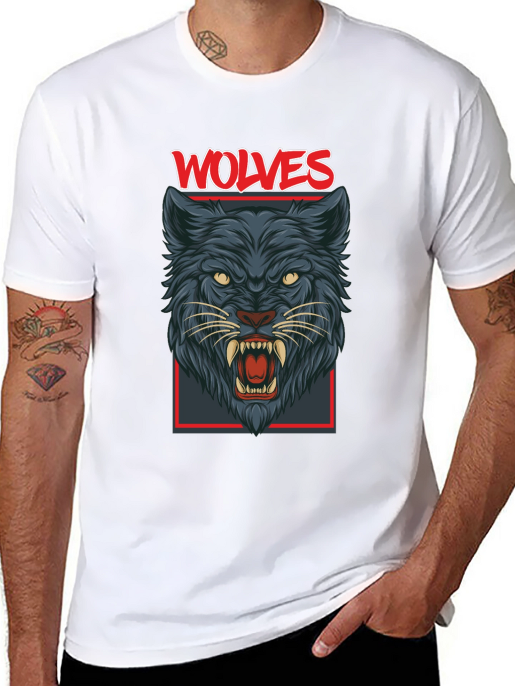 Wolves Graphic Print Mens Black T-Shirt