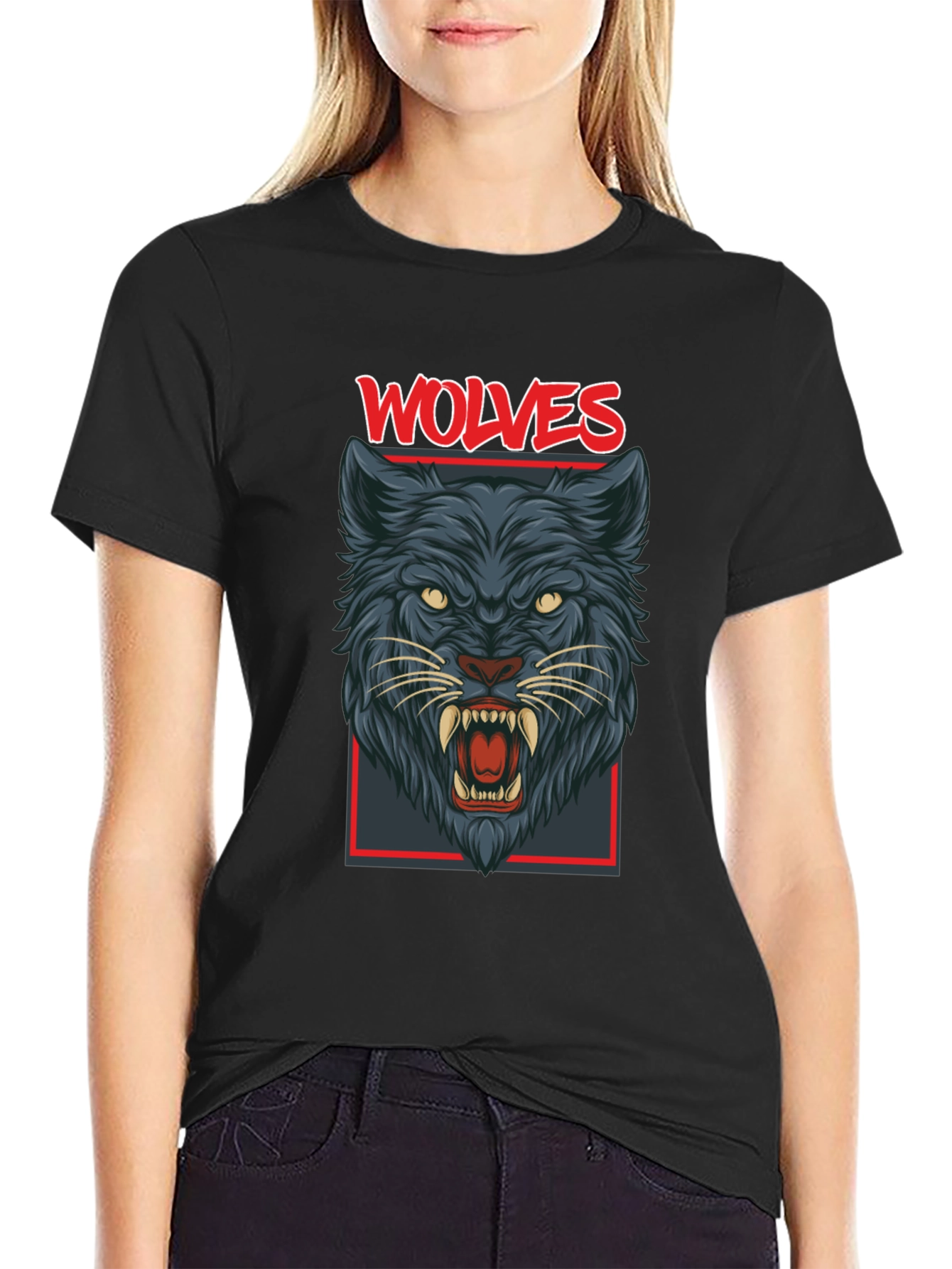 Wolves Graphic Print Mens Black T-Shirt