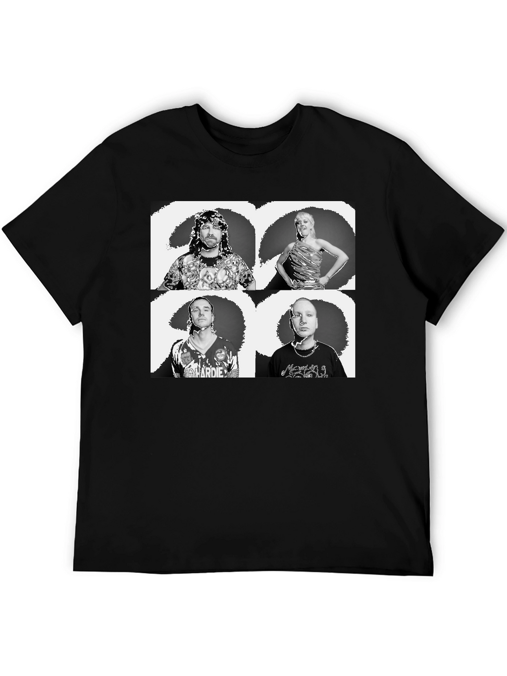 Black Graphic Tee with Quadruple Portrait Design