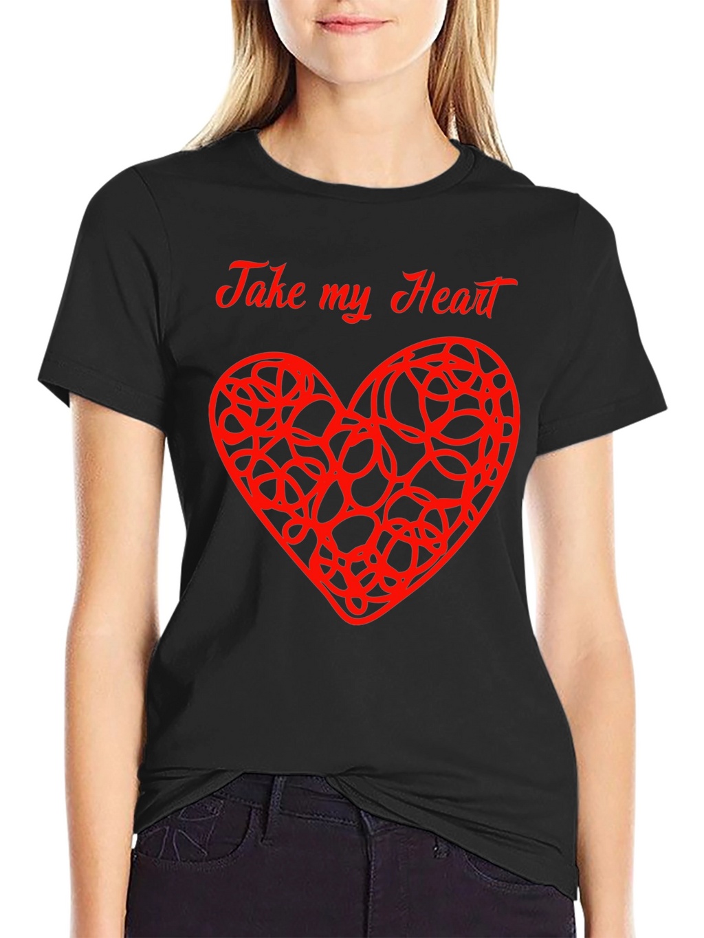 Take My Heart Graphic Tee - Black Cotton Blend