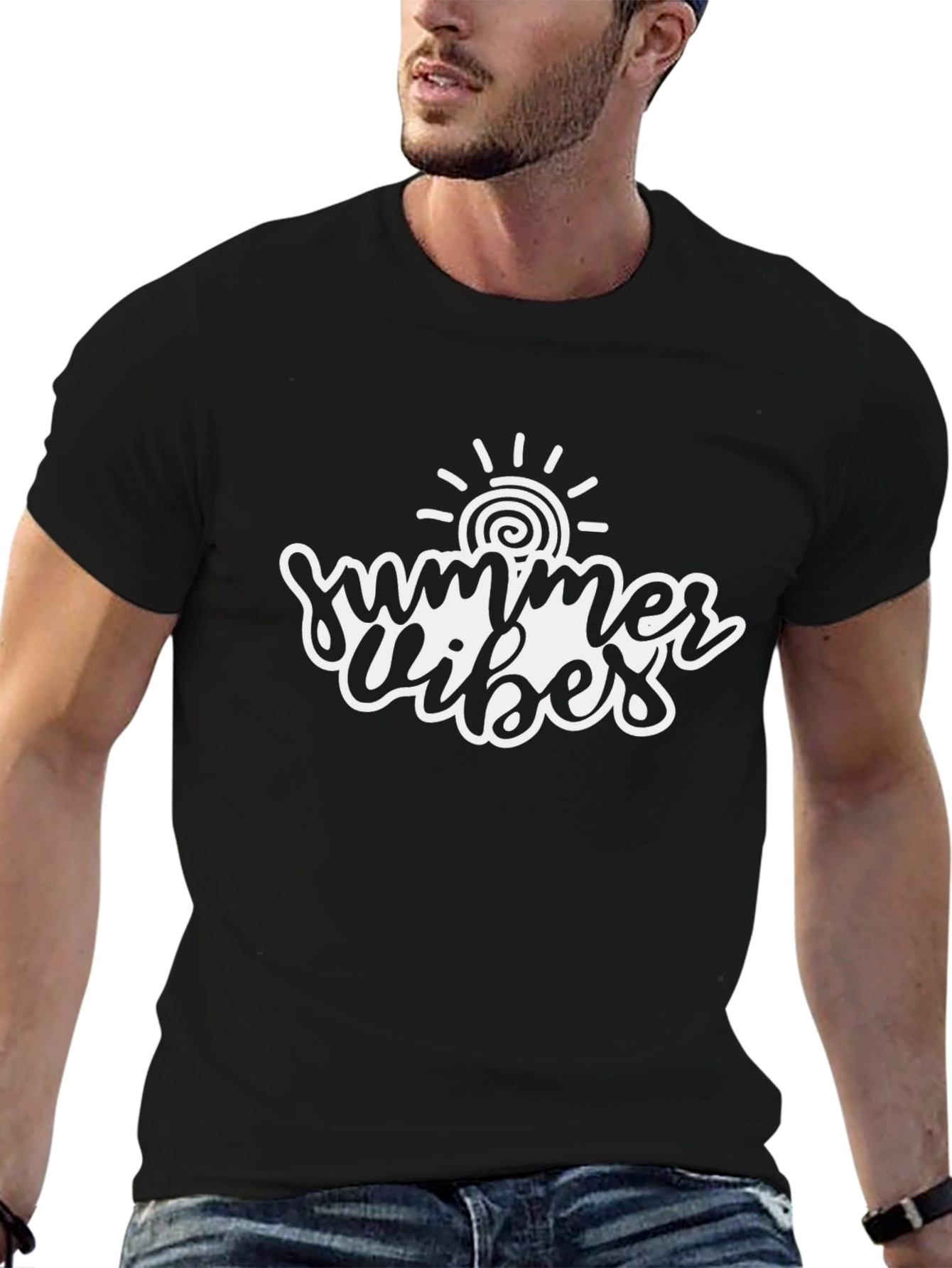 Summer Vibes Graphic Tee - Black Cotton T-Shirt