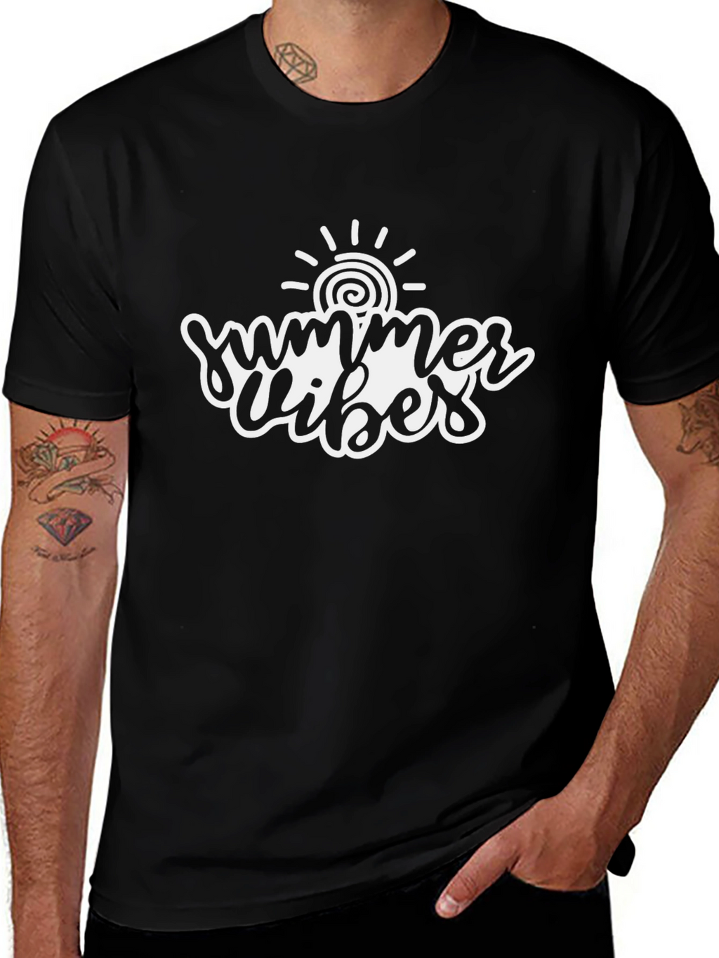 Summer Vibes Graphic Tee - Black Cotton T-Shirt