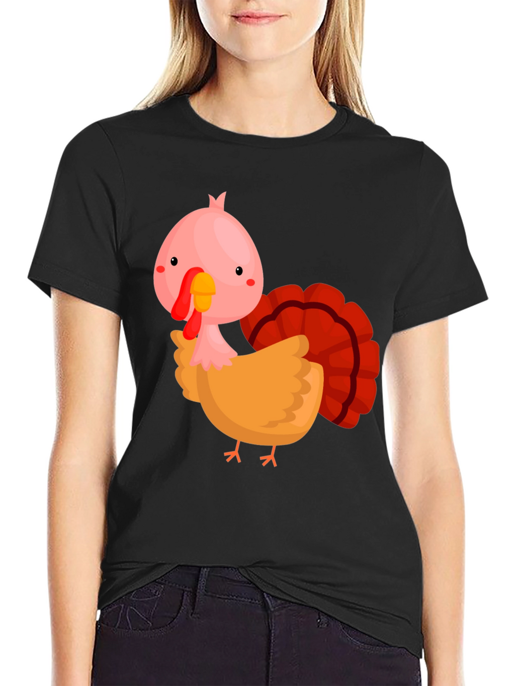 Cute Cartoon Turkey Graphic T-Shirt