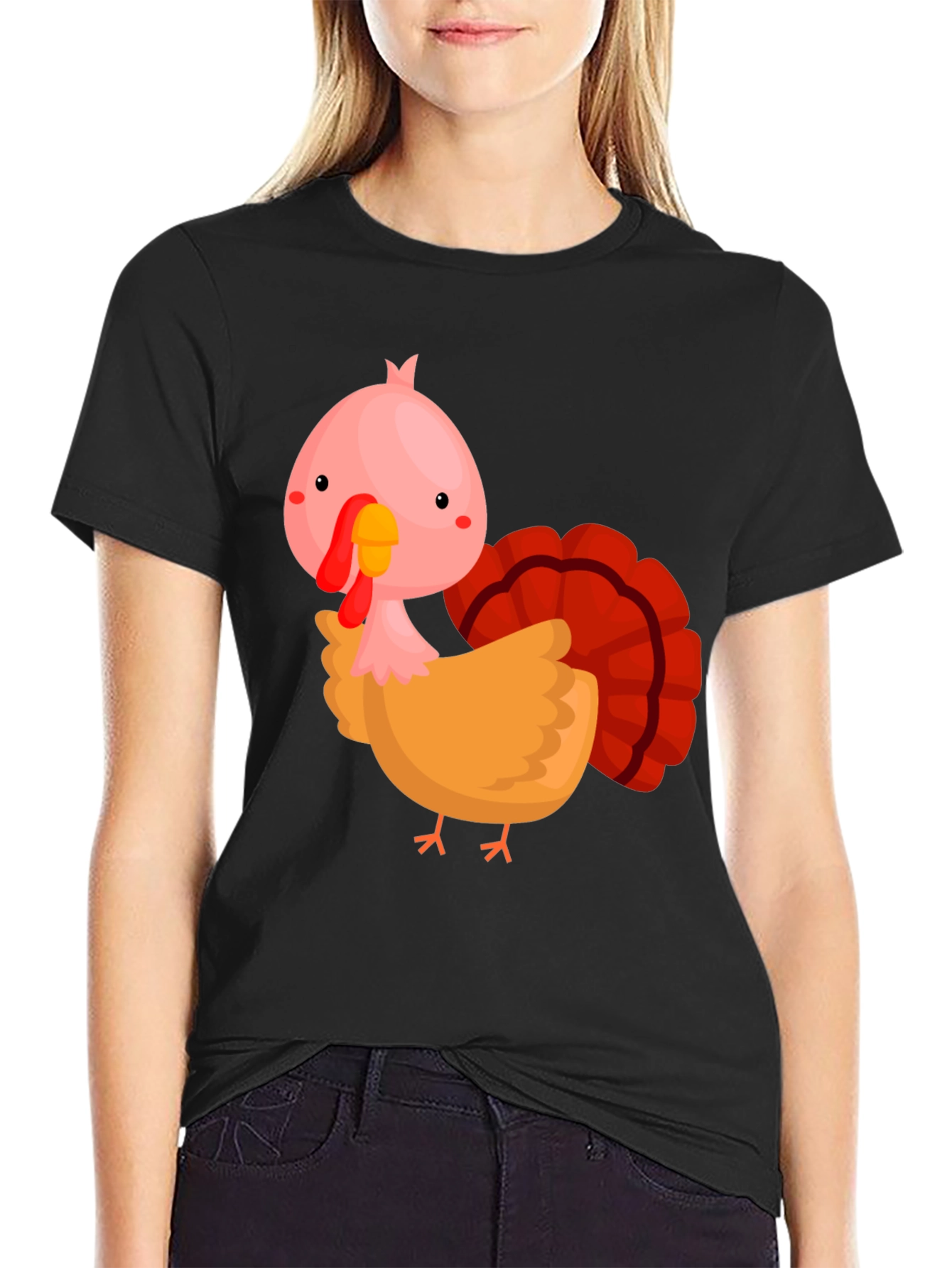 Cute Cartoon Turkey Graphic T-Shirt