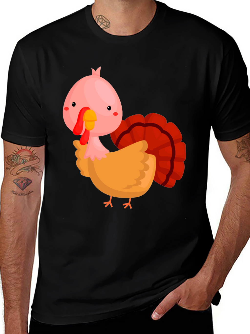 Cute Cartoon Turkey Graphic T-Shirt