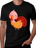 Cute Cartoon Turkey Graphic T-Shirt