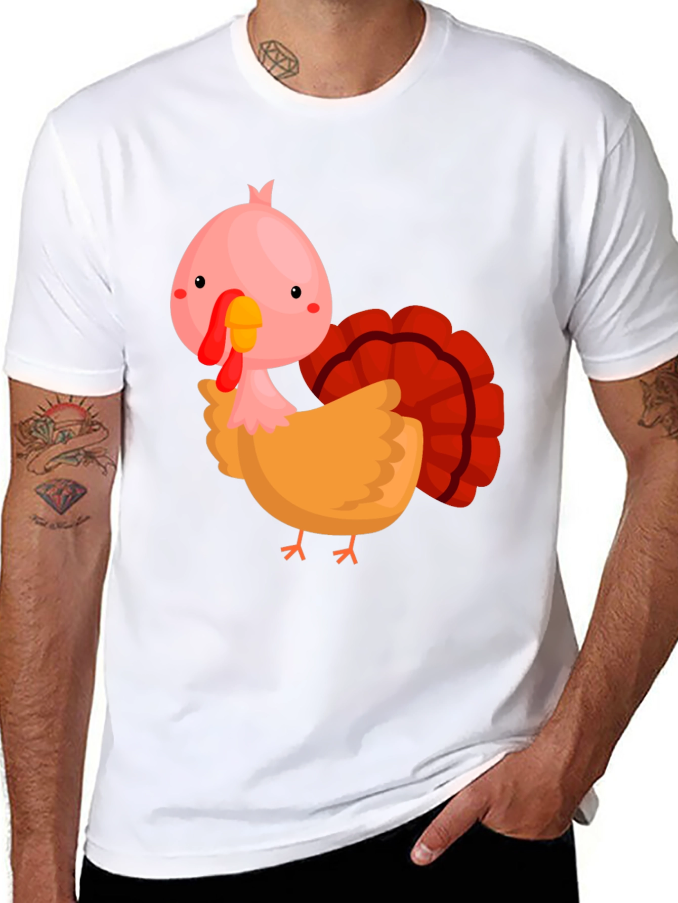 Cute Cartoon Turkey Graphic T-Shirt