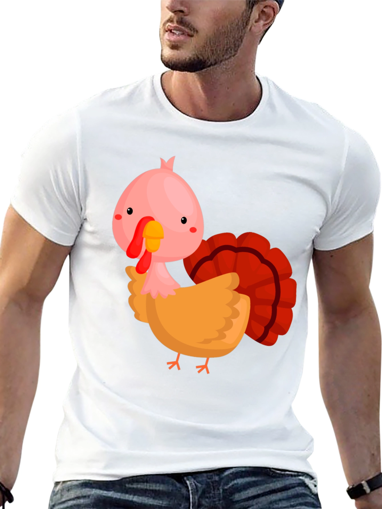Cute Cartoon Turkey Graphic T-Shirt